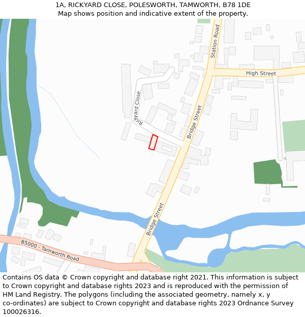 1A, RICKYARD CLOSE, POLESWORTH, TAMWORTH, B78 1DE: Location map and indicative extent of plot