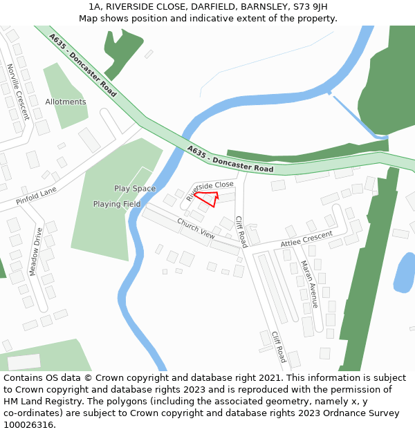 1A, RIVERSIDE CLOSE, DARFIELD, BARNSLEY, S73 9JH: Location map and indicative extent of plot