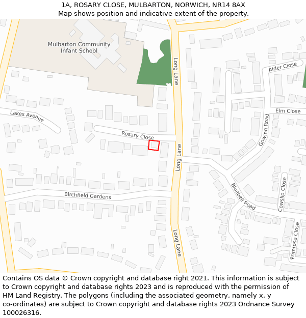 1A, ROSARY CLOSE, MULBARTON, NORWICH, NR14 8AX: Location map and indicative extent of plot