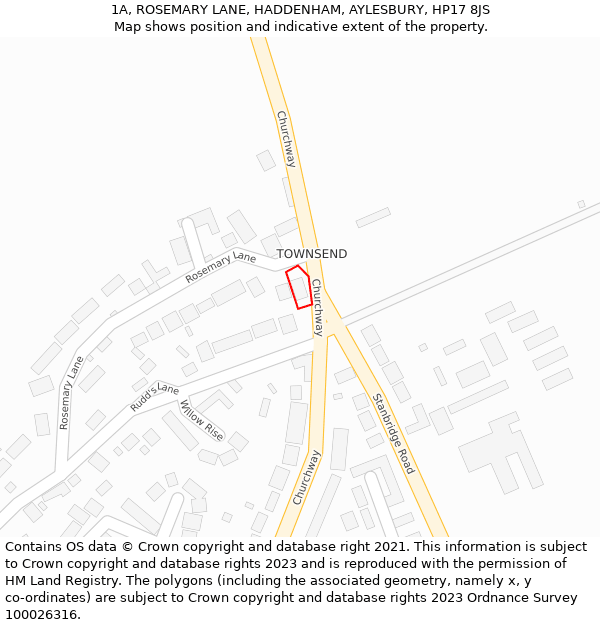 1A, ROSEMARY LANE, HADDENHAM, AYLESBURY, HP17 8JS: Location map and indicative extent of plot