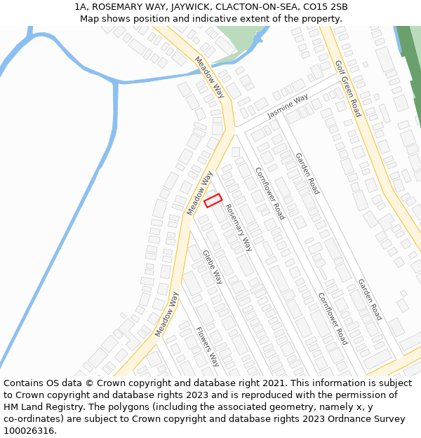 1A, ROSEMARY WAY, JAYWICK, CLACTON-ON-SEA, CO15 2SB: Location map and indicative extent of plot