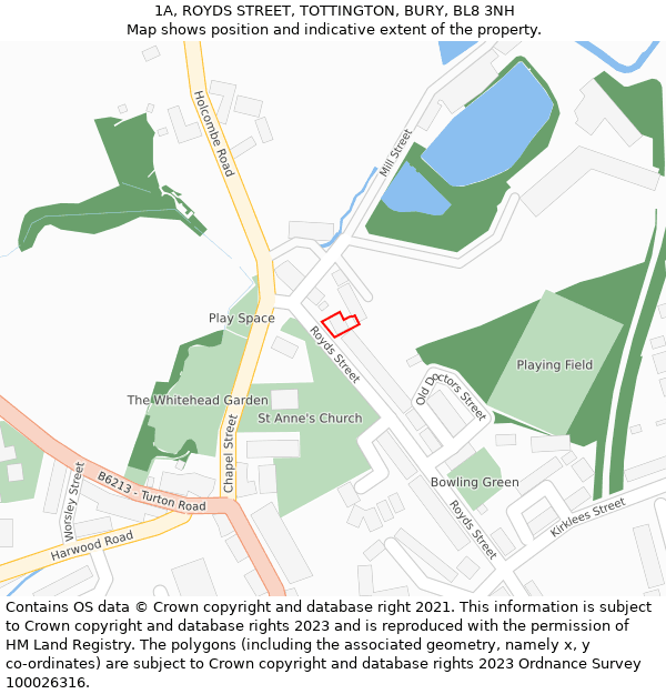 1A, ROYDS STREET, TOTTINGTON, BURY, BL8 3NH: Location map and indicative extent of plot