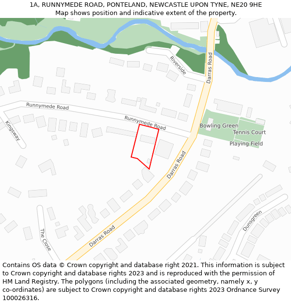 1A, RUNNYMEDE ROAD, PONTELAND, NEWCASTLE UPON TYNE, NE20 9HE: Location map and indicative extent of plot