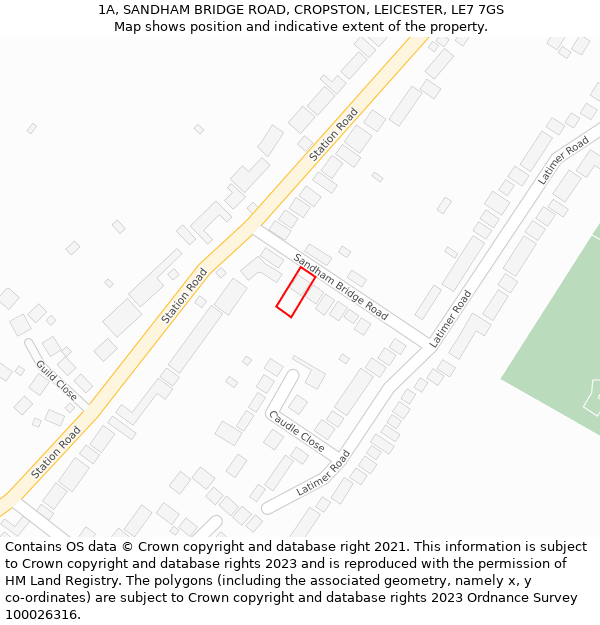 1A, SANDHAM BRIDGE ROAD, CROPSTON, LEICESTER, LE7 7GS: Location map and indicative extent of plot