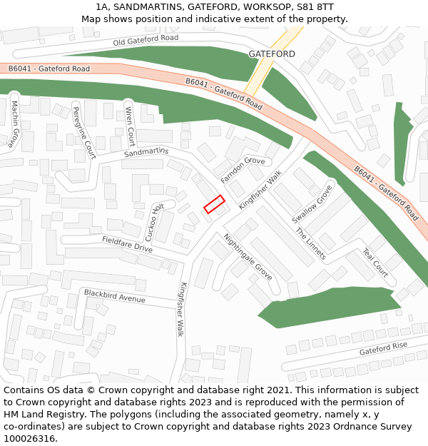 1A, SANDMARTINS, GATEFORD, WORKSOP, S81 8TT: Location map and indicative extent of plot