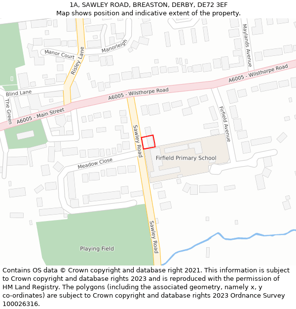 1A, SAWLEY ROAD, BREASTON, DERBY, DE72 3EF: Location map and indicative extent of plot