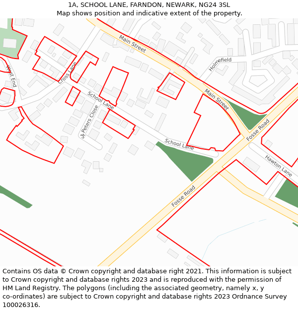 1A, SCHOOL LANE, FARNDON, NEWARK, NG24 3SL: Location map and indicative extent of plot