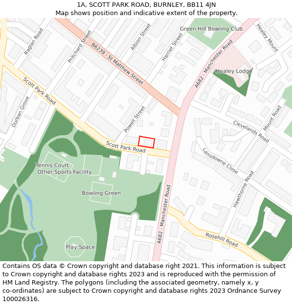 1A, SCOTT PARK ROAD, BURNLEY, BB11 4JN: Location map and indicative extent of plot
