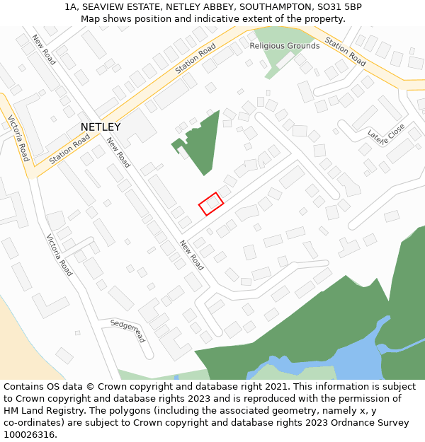 1A, SEAVIEW ESTATE, NETLEY ABBEY, SOUTHAMPTON, SO31 5BP: Location map and indicative extent of plot