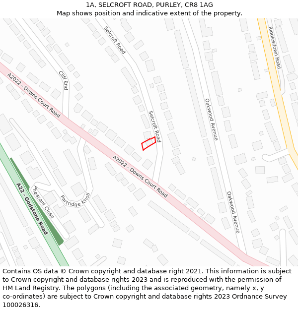1A, SELCROFT ROAD, PURLEY, CR8 1AG: Location map and indicative extent of plot