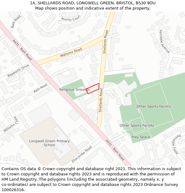 1A, SHELLARDS ROAD, LONGWELL GREEN, BRISTOL, BS30 9DU: Location map and indicative extent of plot