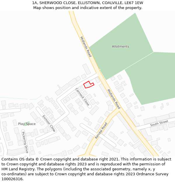 1A, SHERWOOD CLOSE, ELLISTOWN, COALVILLE, LE67 1EW: Location map and indicative extent of plot