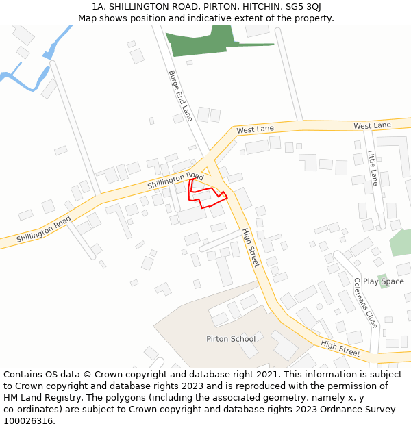 1A, SHILLINGTON ROAD, PIRTON, HITCHIN, SG5 3QJ: Location map and indicative extent of plot