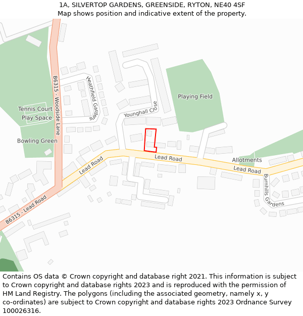 1A, SILVERTOP GARDENS, GREENSIDE, RYTON, NE40 4SF: Location map and indicative extent of plot