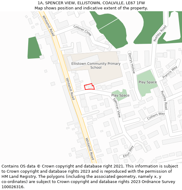 1A, SPENCER VIEW, ELLISTOWN, COALVILLE, LE67 1FW: Location map and indicative extent of plot