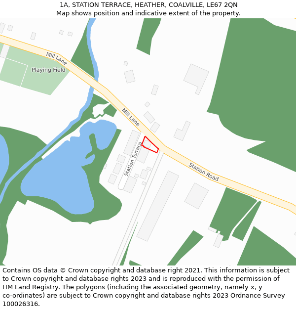 1A, STATION TERRACE, HEATHER, COALVILLE, LE67 2QN: Location map and indicative extent of plot