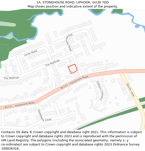 1A, STONEHOUSE ROAD, LIPHOOK, GU30 7DD: Location map and indicative extent of plot