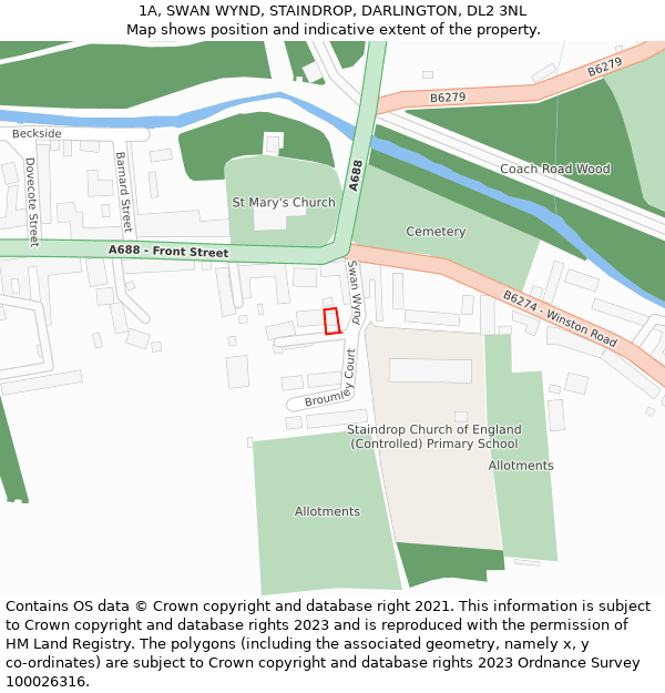 1A, SWAN WYND, STAINDROP, DARLINGTON, DL2 3NL: Location map and indicative extent of plot