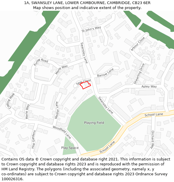 1A, SWANSLEY LANE, LOWER CAMBOURNE, CAMBRIDGE, CB23 6ER: Location map and indicative extent of plot