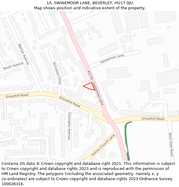 1A, SWINEMOOR LANE, BEVERLEY, HU17 0JU: Location map and indicative extent of plot