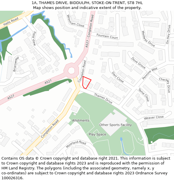 1A, THAMES DRIVE, BIDDULPH, STOKE-ON-TRENT, ST8 7HL: Location map and indicative extent of plot