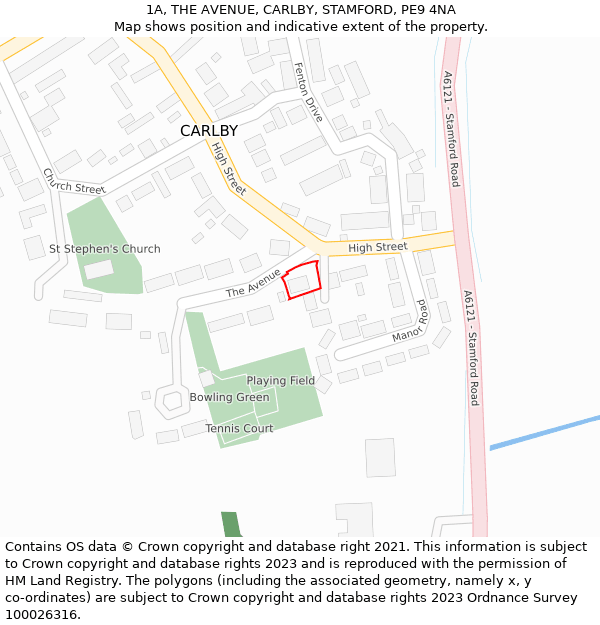 1A, THE AVENUE, CARLBY, STAMFORD, PE9 4NA: Location map and indicative extent of plot