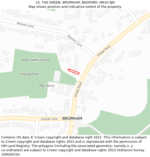 1A, THE GREEN, BROMHAM, BEDFORD, MK43 8JR: Location map and indicative extent of plot