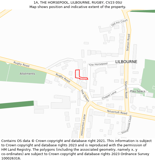 1A, THE HORSEPOOL, LILBOURNE, RUGBY, CV23 0SU: Location map and indicative extent of plot