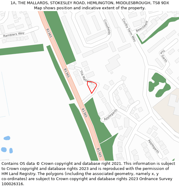 1A, THE MALLARDS, STOKESLEY ROAD, HEMLINGTON, MIDDLESBROUGH, TS8 9DX: Location map and indicative extent of plot