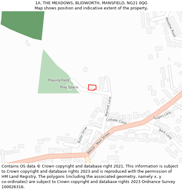 1A, THE MEADOWS, BLIDWORTH, MANSFIELD, NG21 0QG: Location map and indicative extent of plot