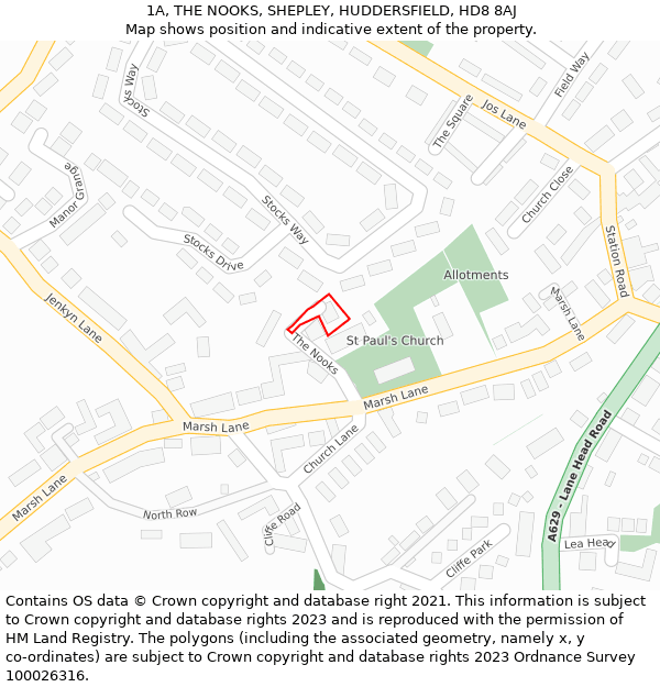 1A, THE NOOKS, SHEPLEY, HUDDERSFIELD, HD8 8AJ: Location map and indicative extent of plot