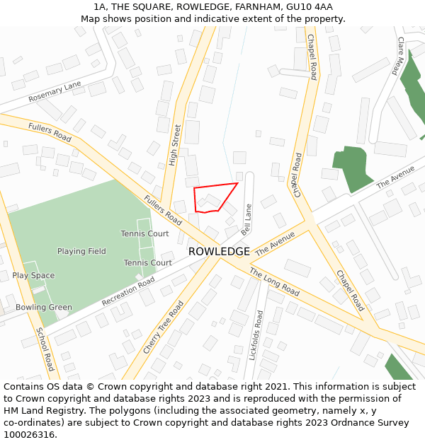 1A, THE SQUARE, ROWLEDGE, FARNHAM, GU10 4AA: Location map and indicative extent of plot