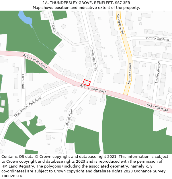 1A, THUNDERSLEY GROVE, BENFLEET, SS7 3EB: Location map and indicative extent of plot