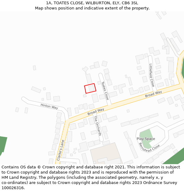 1A, TOATES CLOSE, WILBURTON, ELY, CB6 3SL: Location map and indicative extent of plot