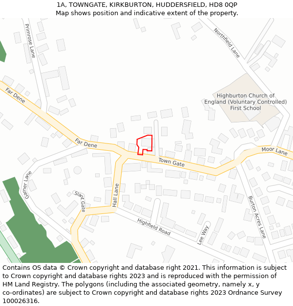 1A, TOWNGATE, KIRKBURTON, HUDDERSFIELD, HD8 0QP: Location map and indicative extent of plot