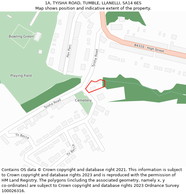 1A, TYISHA ROAD, TUMBLE, LLANELLI, SA14 6ES: Location map and indicative extent of plot