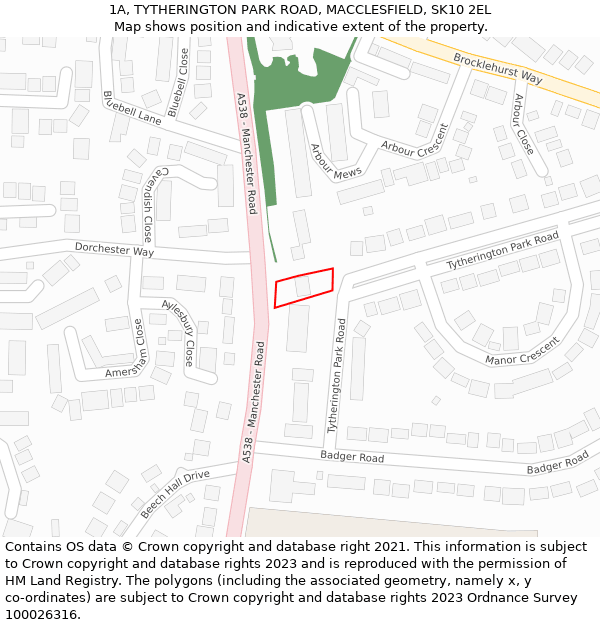 1A, TYTHERINGTON PARK ROAD, MACCLESFIELD, SK10 2EL: Location map and indicative extent of plot