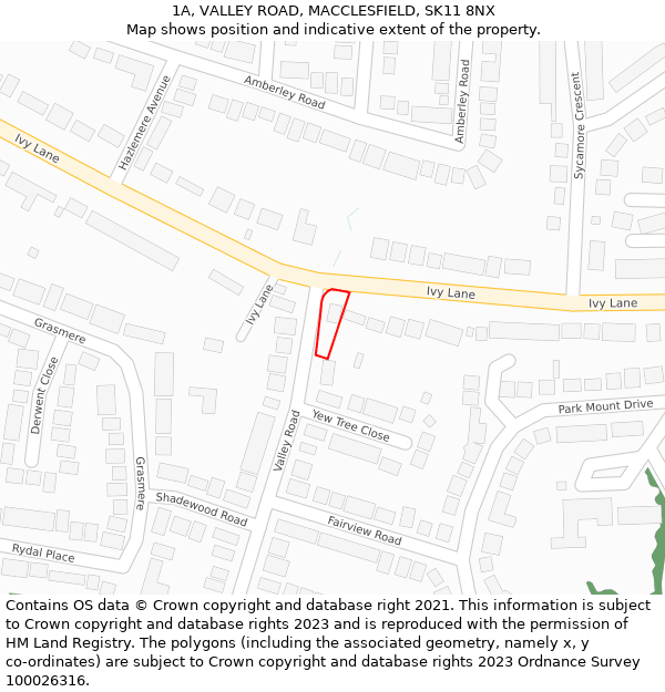 1A, VALLEY ROAD, MACCLESFIELD, SK11 8NX: Location map and indicative extent of plot