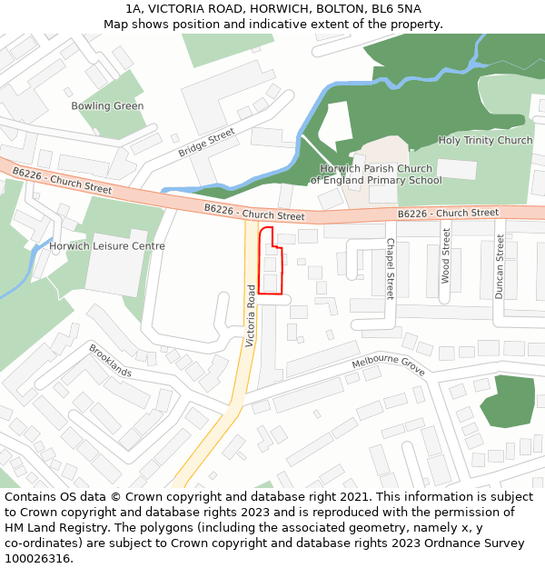 1A, VICTORIA ROAD, HORWICH, BOLTON, BL6 5NA: Location map and indicative extent of plot