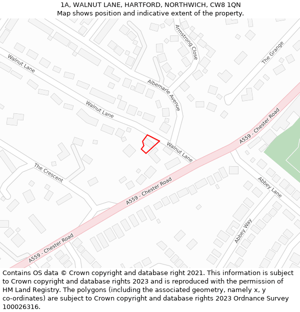 1A, WALNUT LANE, HARTFORD, NORTHWICH, CW8 1QN: Location map and indicative extent of plot