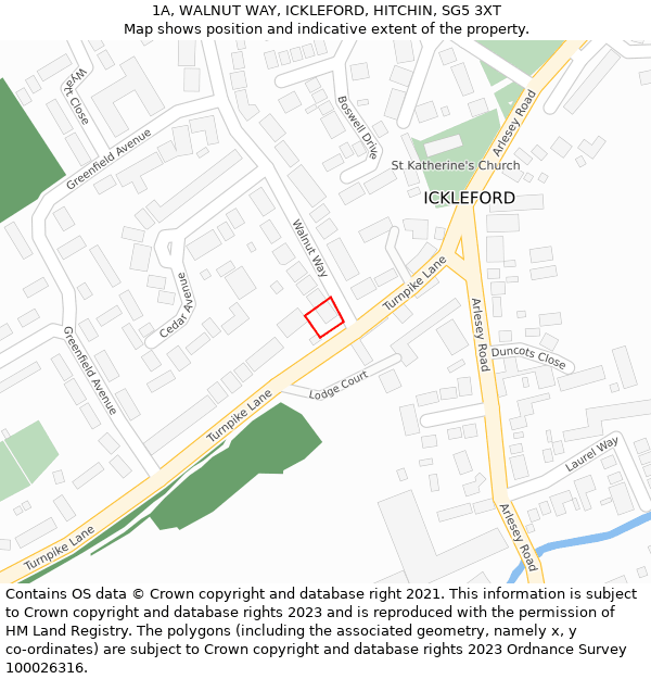 1A, WALNUT WAY, ICKLEFORD, HITCHIN, SG5 3XT: Location map and indicative extent of plot