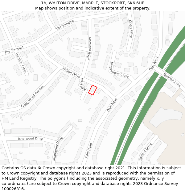 1A, WALTON DRIVE, MARPLE, STOCKPORT, SK6 6HB: Location map and indicative extent of plot