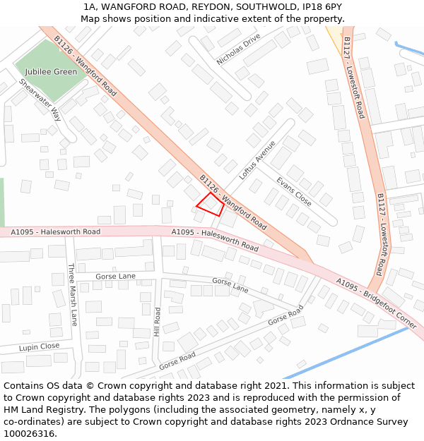 1A, WANGFORD ROAD, REYDON, SOUTHWOLD, IP18 6PY: Location map and indicative extent of plot