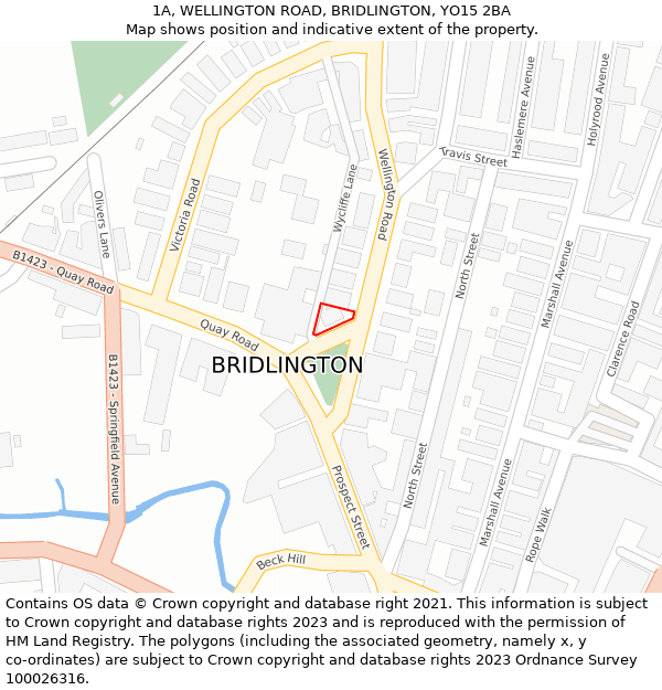 1A, WELLINGTON ROAD, BRIDLINGTON, YO15 2BA: Location map and indicative extent of plot