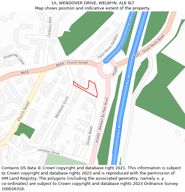 1A, WENDOVER DRIVE, WELWYN, AL6 9LT: Location map and indicative extent of plot