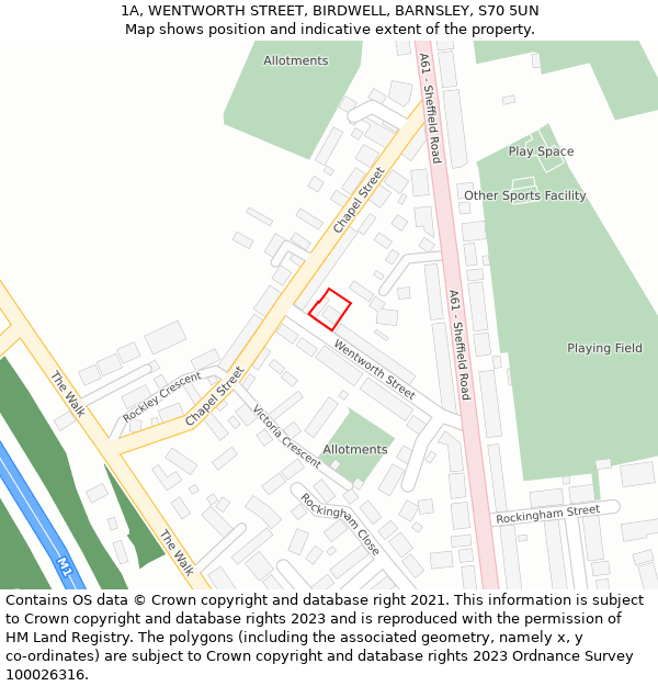 1A, WENTWORTH STREET, BIRDWELL, BARNSLEY, S70 5UN: Location map and indicative extent of plot