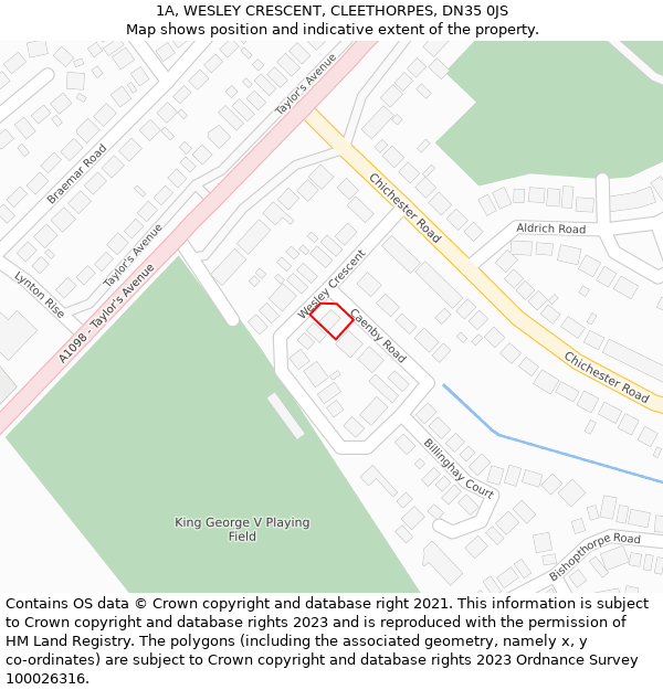 1A, WESLEY CRESCENT, CLEETHORPES, DN35 0JS: Location map and indicative extent of plot