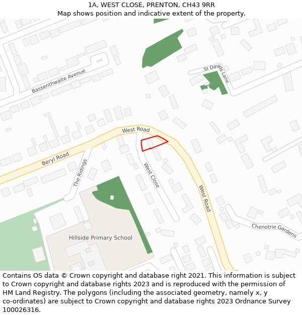 1A, WEST CLOSE, PRENTON, CH43 9RR: Location map and indicative extent of plot