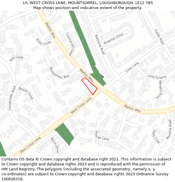 1A, WEST CROSS LANE, MOUNTSORREL, LOUGHBOROUGH, LE12 7BS: Location map and indicative extent of plot