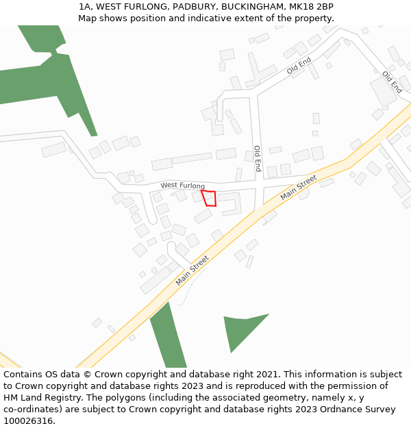 1A, WEST FURLONG, PADBURY, BUCKINGHAM, MK18 2BP: Location map and indicative extent of plot